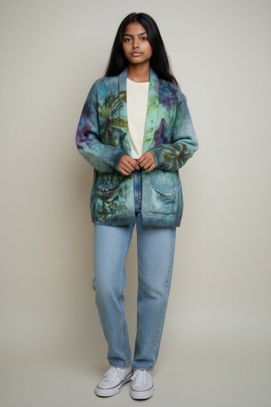 Avant Toi "Flower Lake" Hand-Painted
Cardigan Sweater Made in Italy Cashmere M